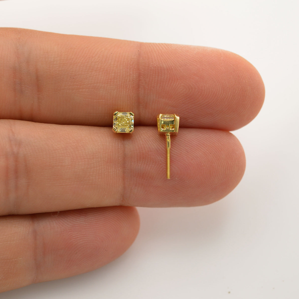  Fancy Light Yellow Radiant Stud Earrings