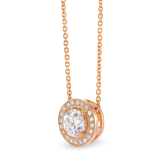 Round Brilliant Rose Gold Halo Diamond Pendant