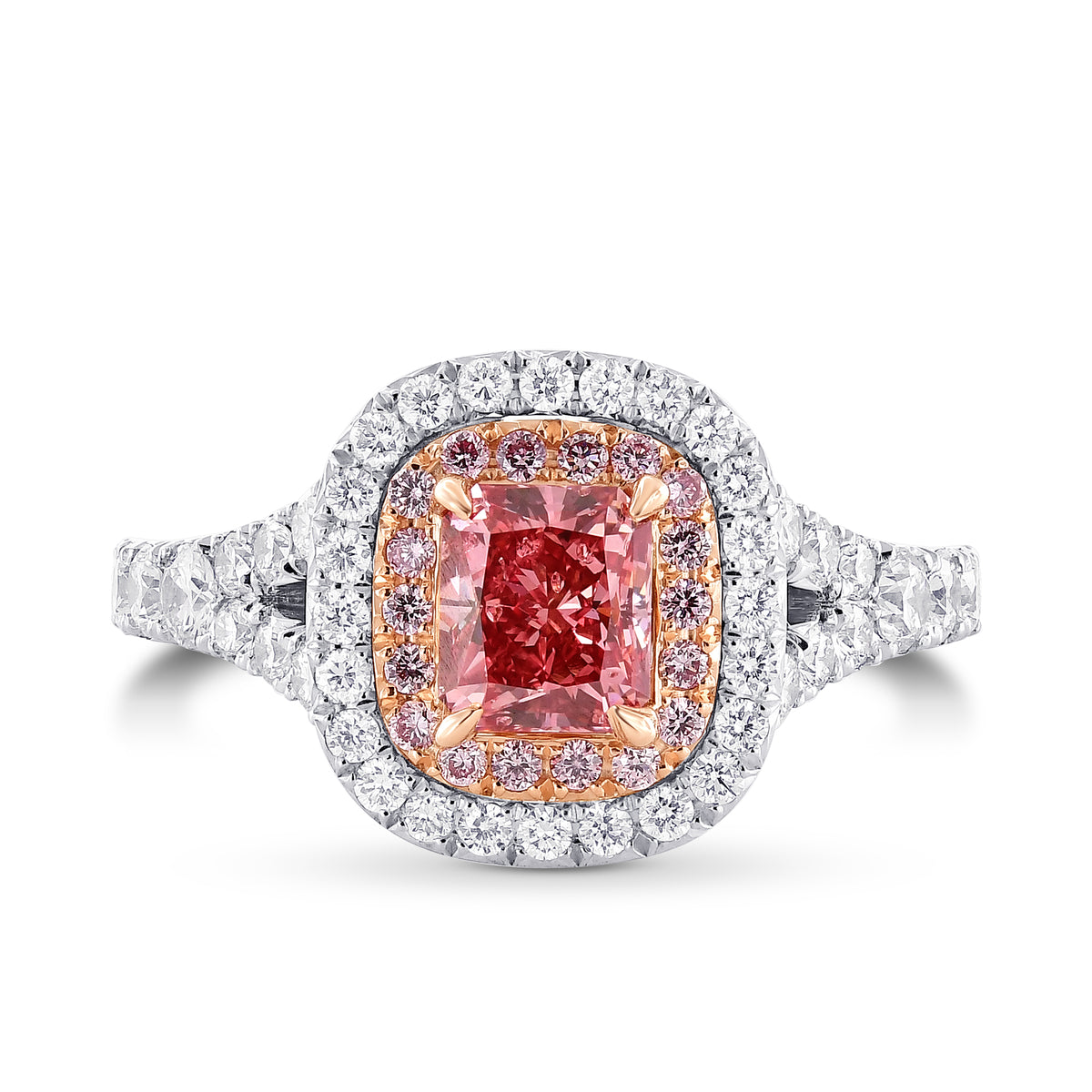 Fancy Deep Pink Radiant Diamond Double Halo Ring