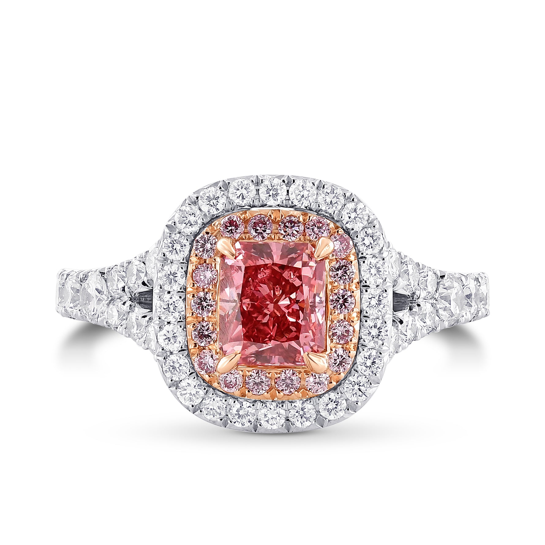 Fancy Deep Pink Radiant Diamond Double Halo Ring