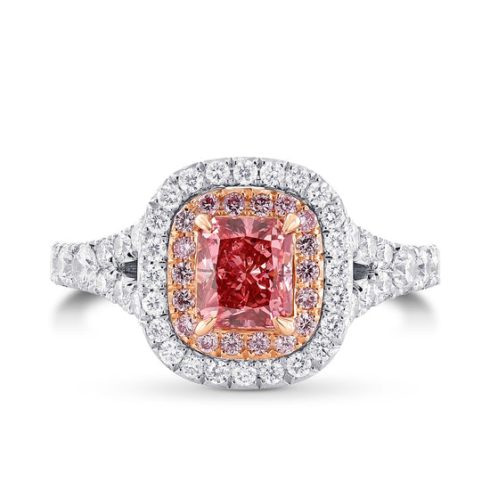 Fancy Deep Pink Radiant Diamond Double Halo Ring