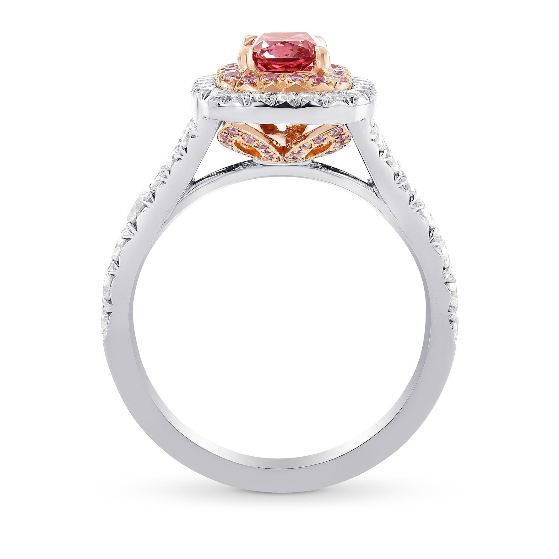 Fancy Deep Pink Radiant Diamond Double Halo Ring
