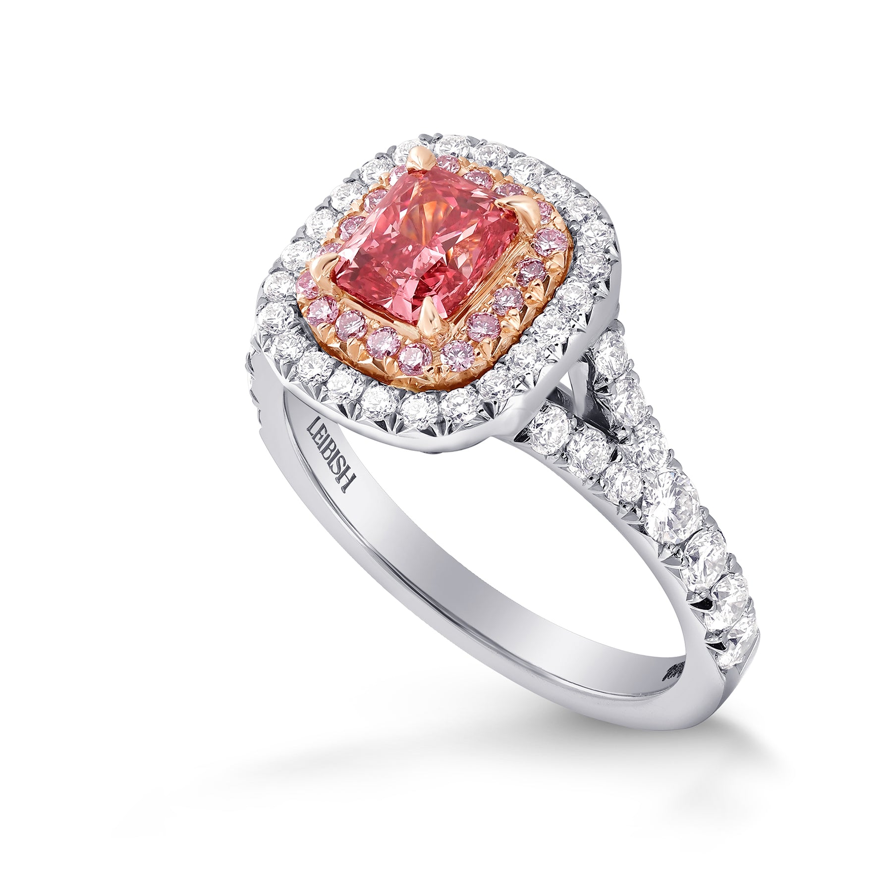 Fancy Deep Pink Radiant Diamond Double Halo Ring
