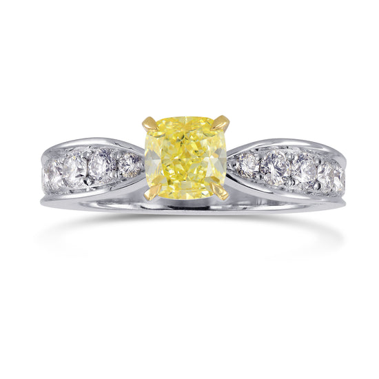 Fancy Yellow Cushion Side Stone Ring