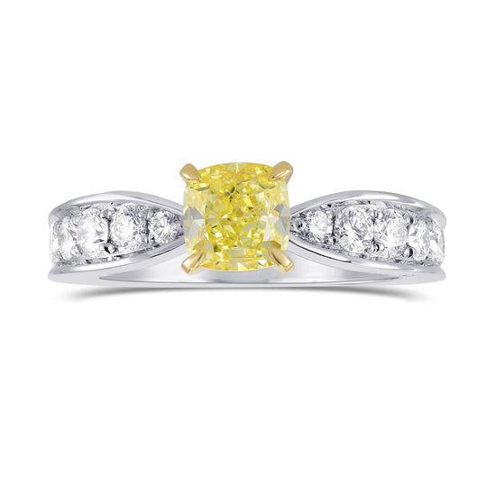 Fancy Yellow Cushion Side Stone Ring