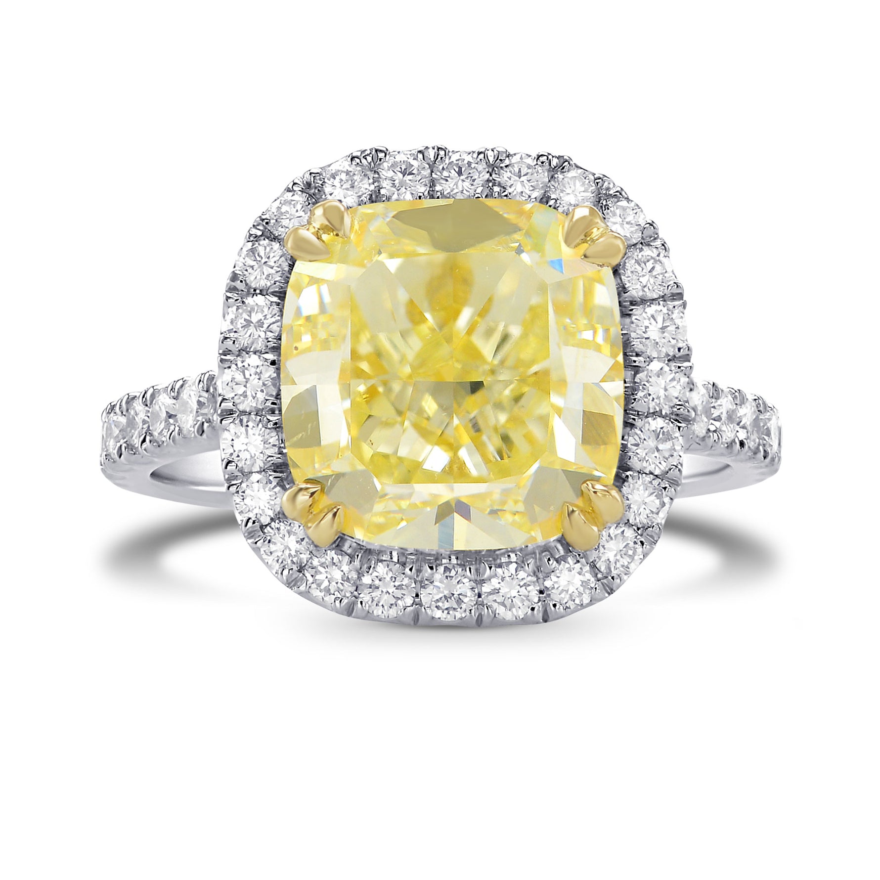 Fancy Light Yellow Cushion, Diamond Halo Ring