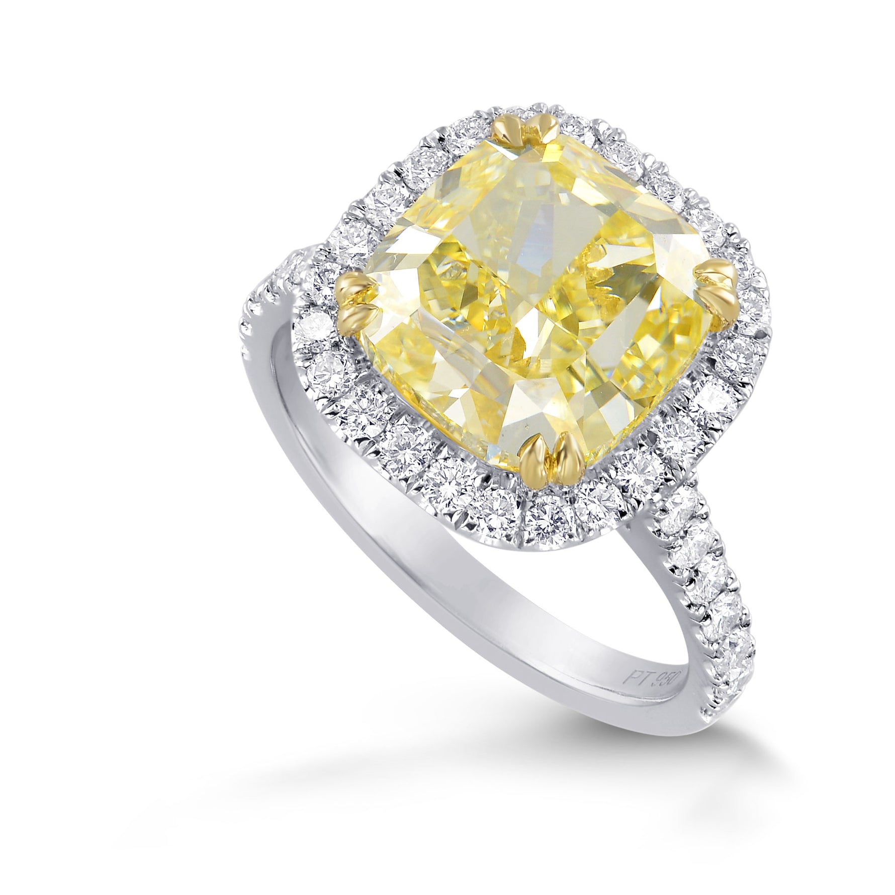 Fancy Light Yellow Cushion, Diamond Halo Ring