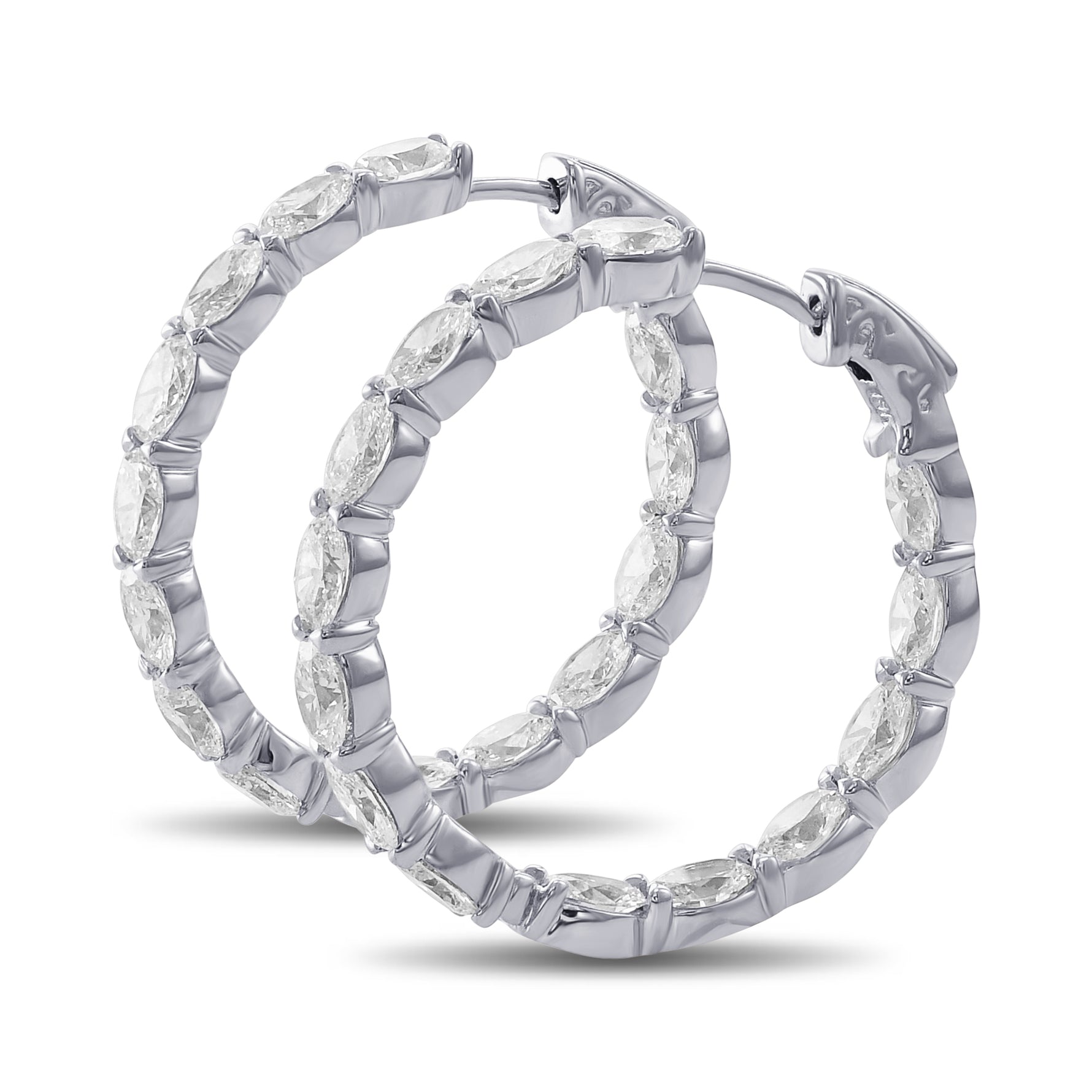 Oval White Diamond Hoop Earrings - 2