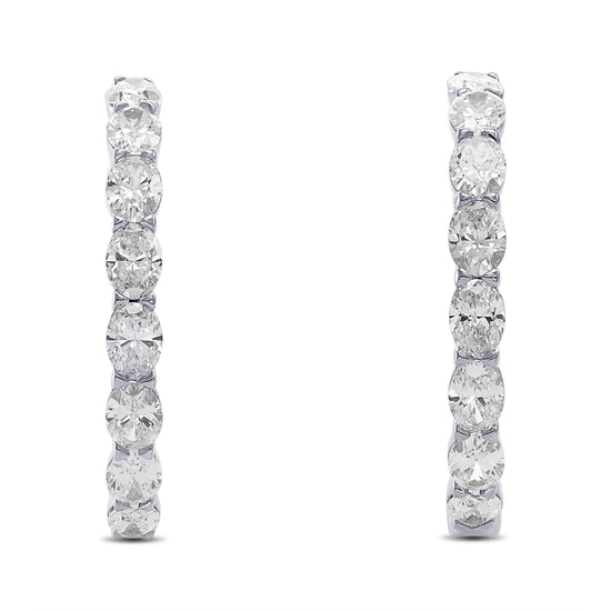 Oval White Diamond Hoop Earrings