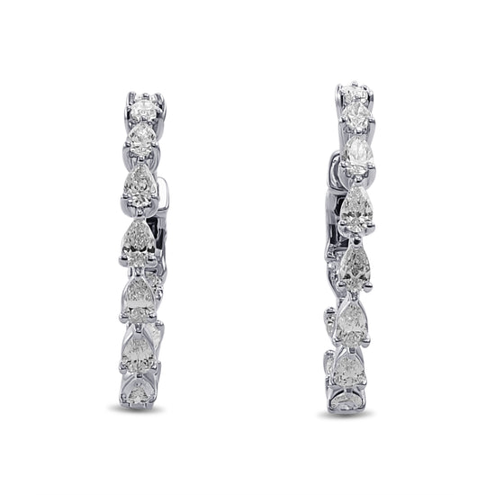 Pear White Diamond Hoop Earrings
