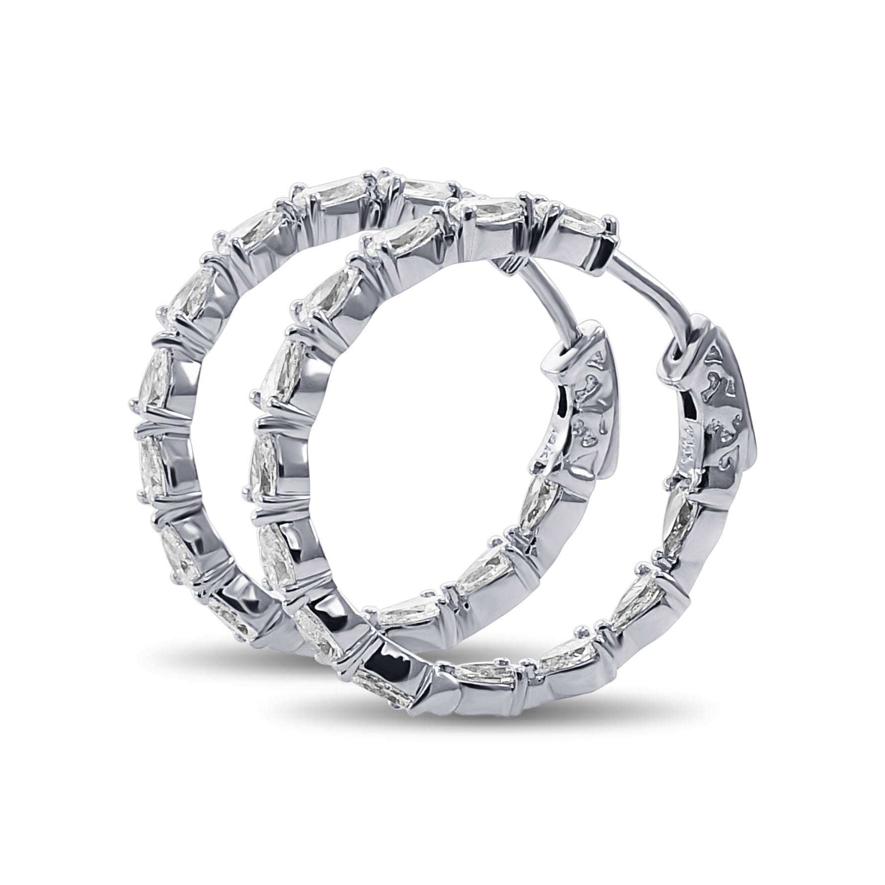 Pear White Diamond Hoop Earrings - 2