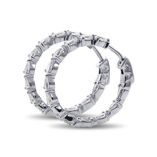 Pear White Diamond Hoop Earrings - 2