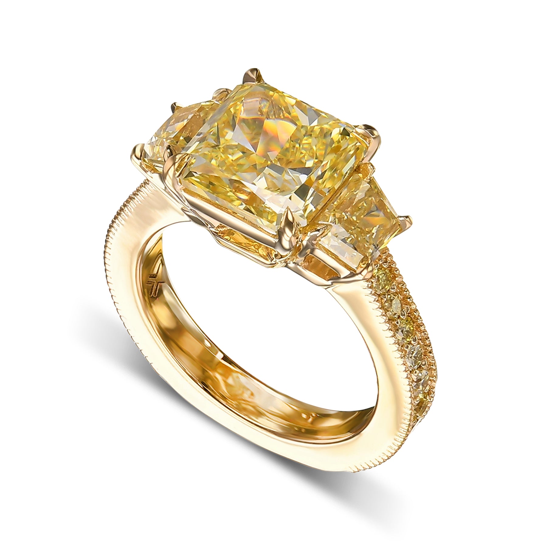 Fancy Yellow Radiant Three Stone Ring