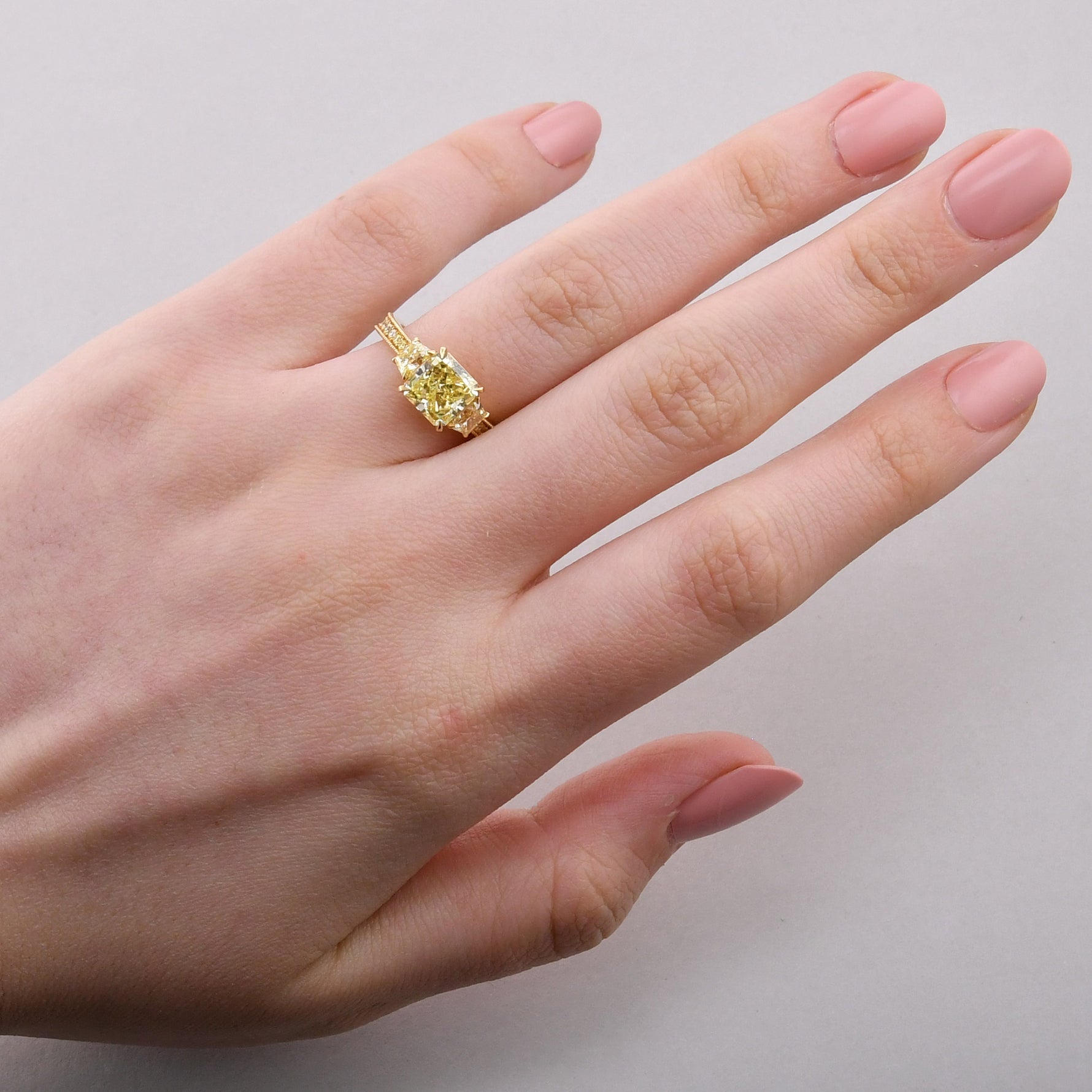 Fancy Yellow Radiant Three Stone Ring