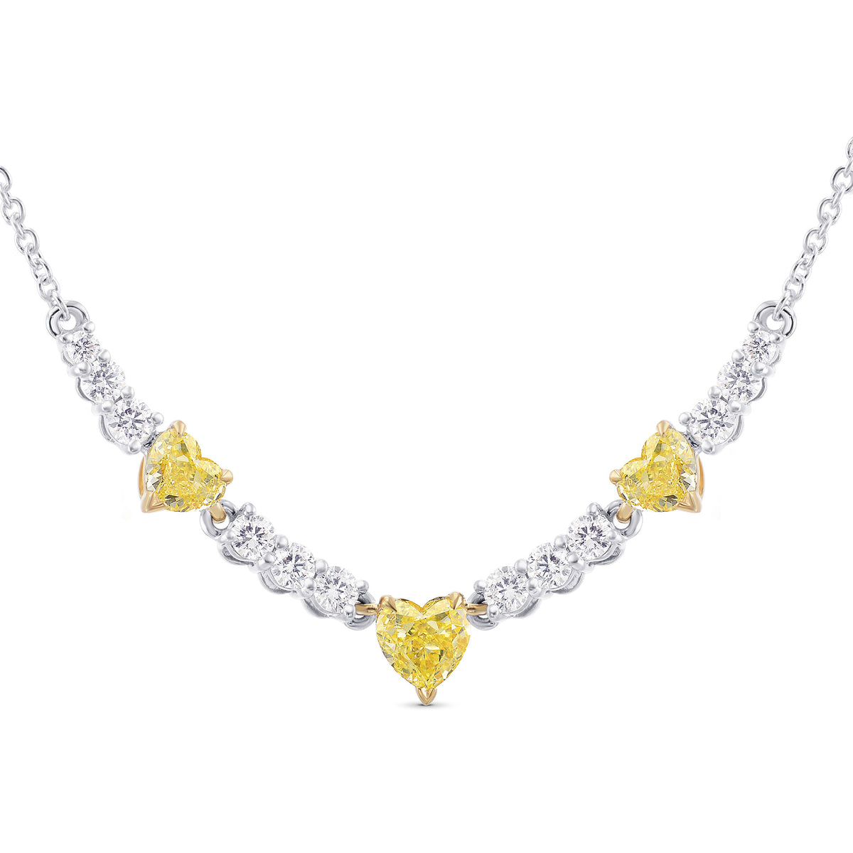 Fancy Yellow Heart shape and White Diamond Necklace
