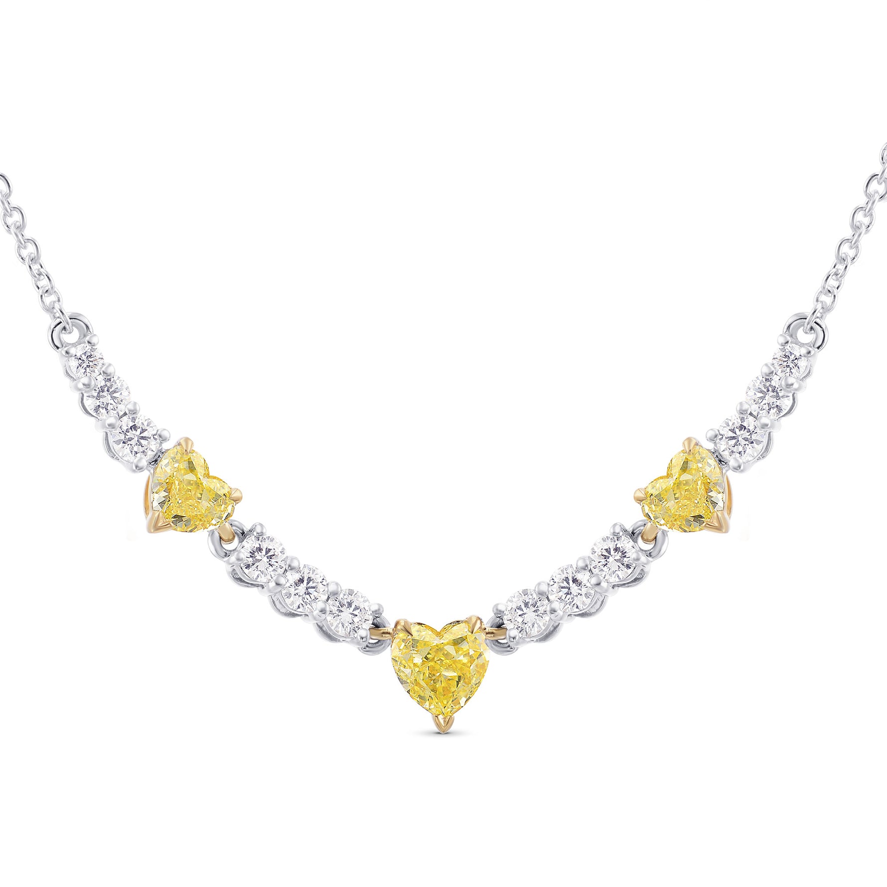 Fancy Yellow Heart shape and White Diamond Necklace