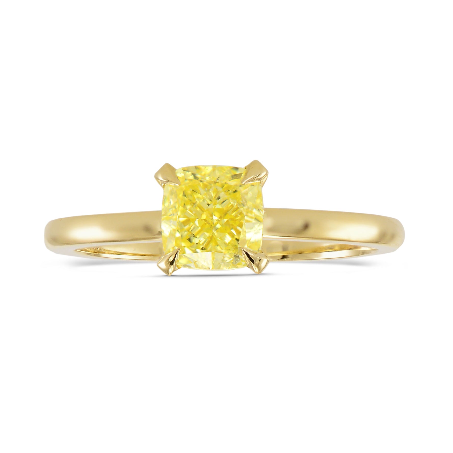 Fancy Intense Yellow Cushion Solitaire Ring