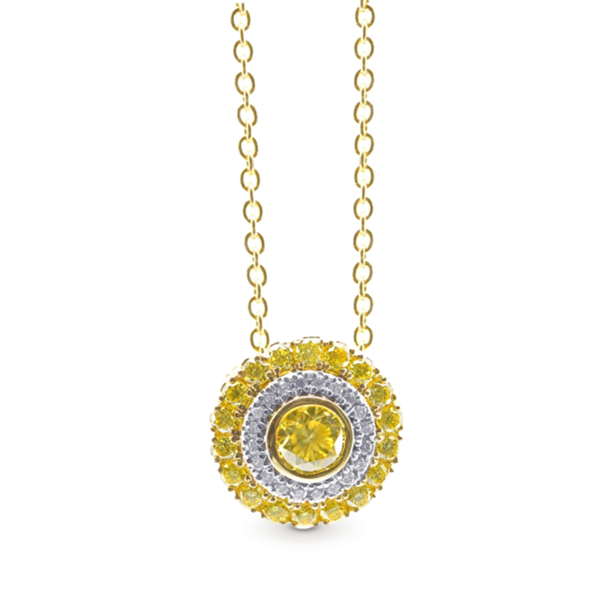 Fancy Intense Yellow Round Diamond Halo Pendant