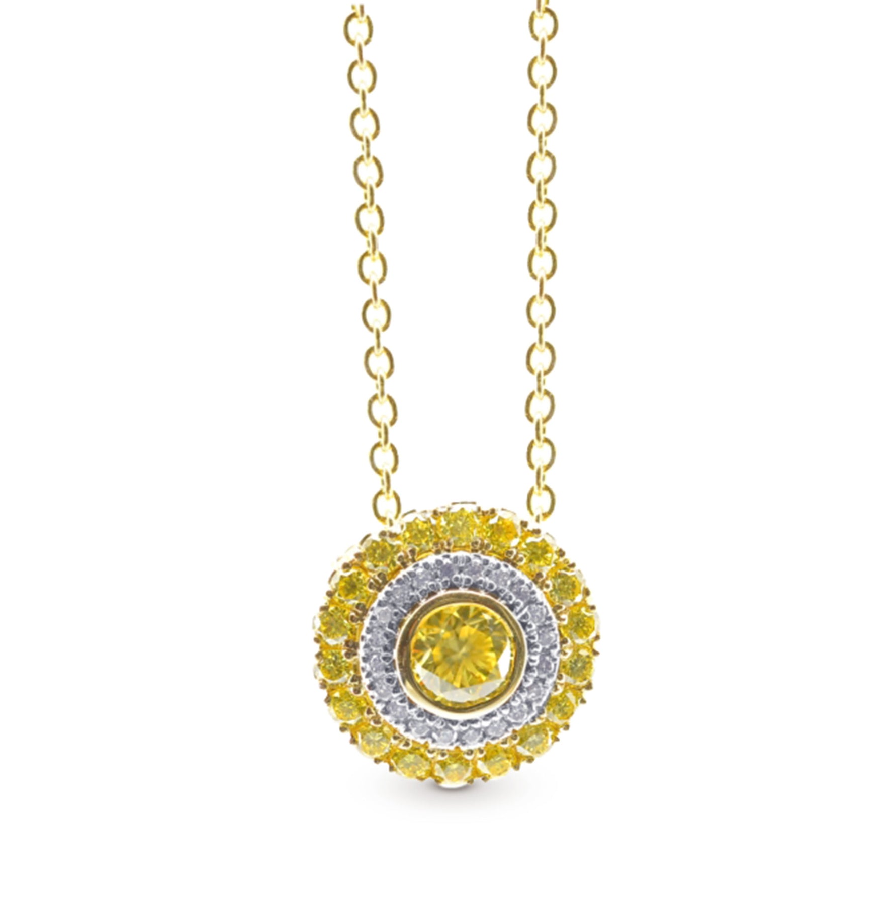 Fancy Intense Yellow Round Diamond Halo Pendant