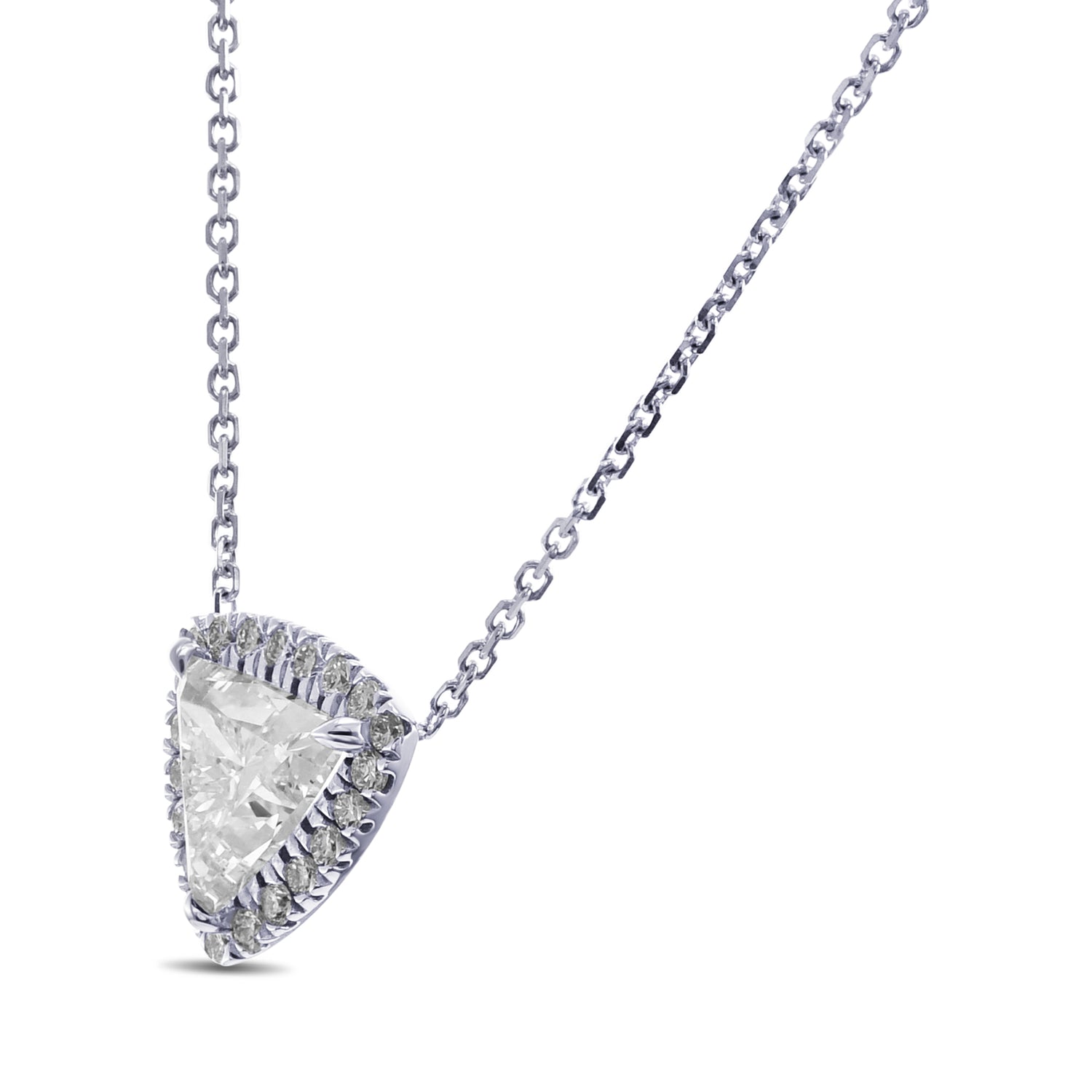 Triangle White Diamond Halo Pendant - 2