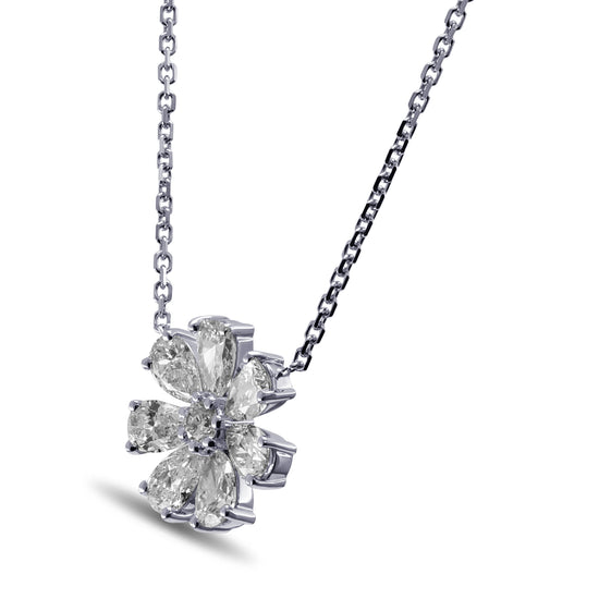 Flower Motif White Pear Diamond Pendant - 2