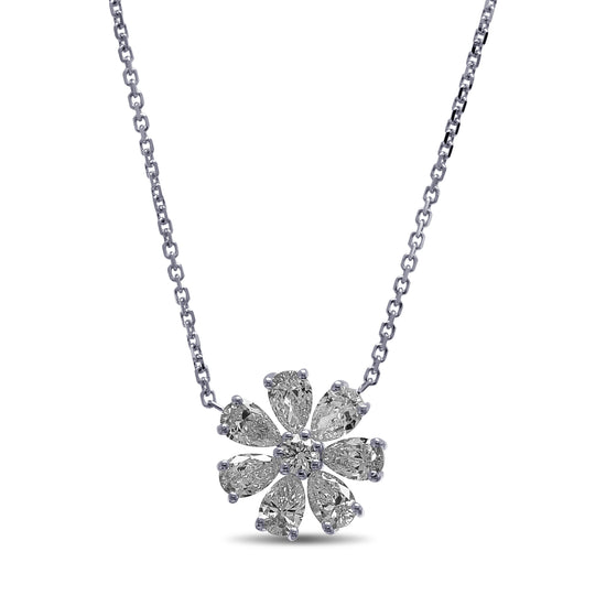 Flower Motif White Pear Diamond Pendant