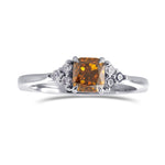 Fancy Deep Brownish Orange Cushion Diamond Side Stone Ring