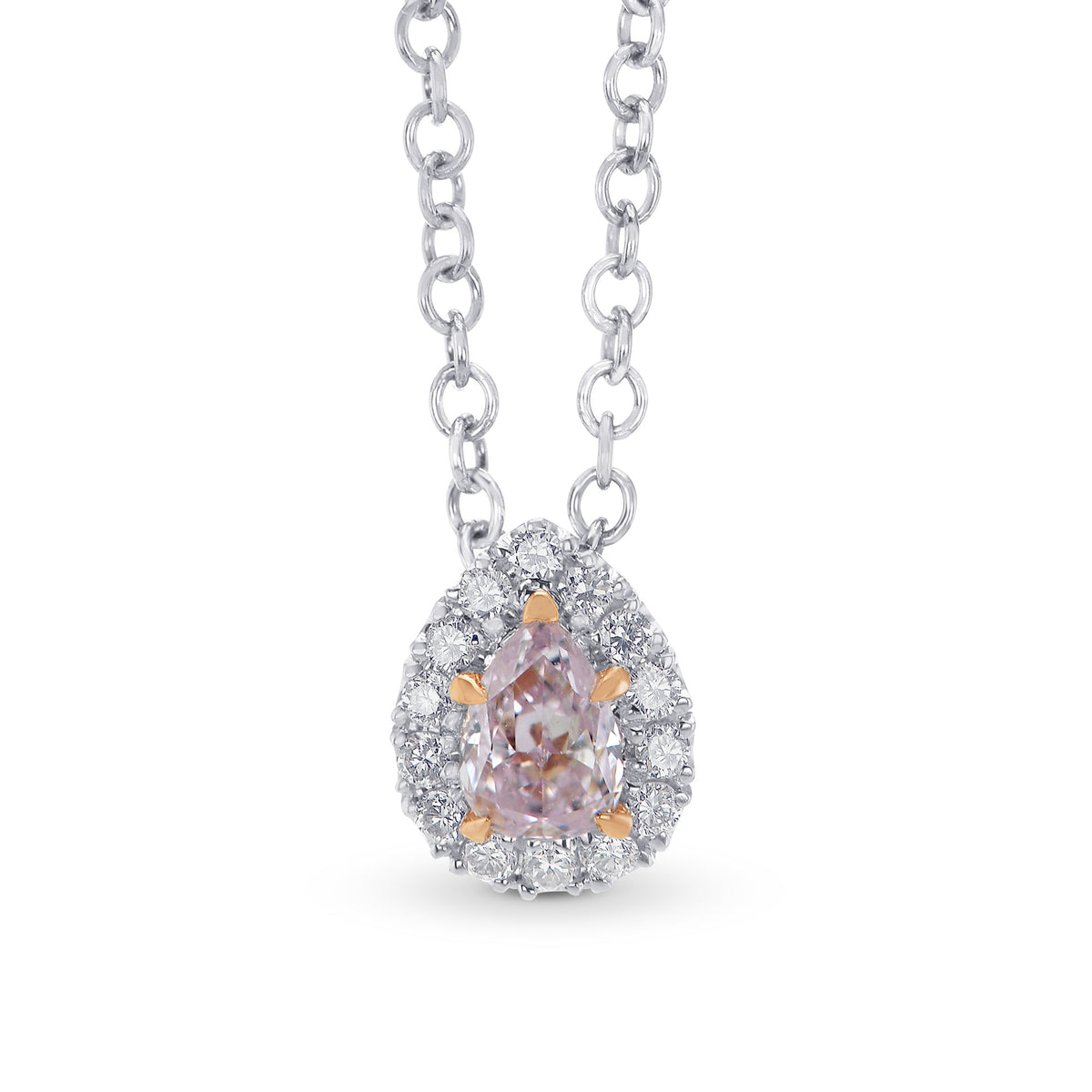 Fancy Light Purplish Pink Pear Diamond Halo Pendant