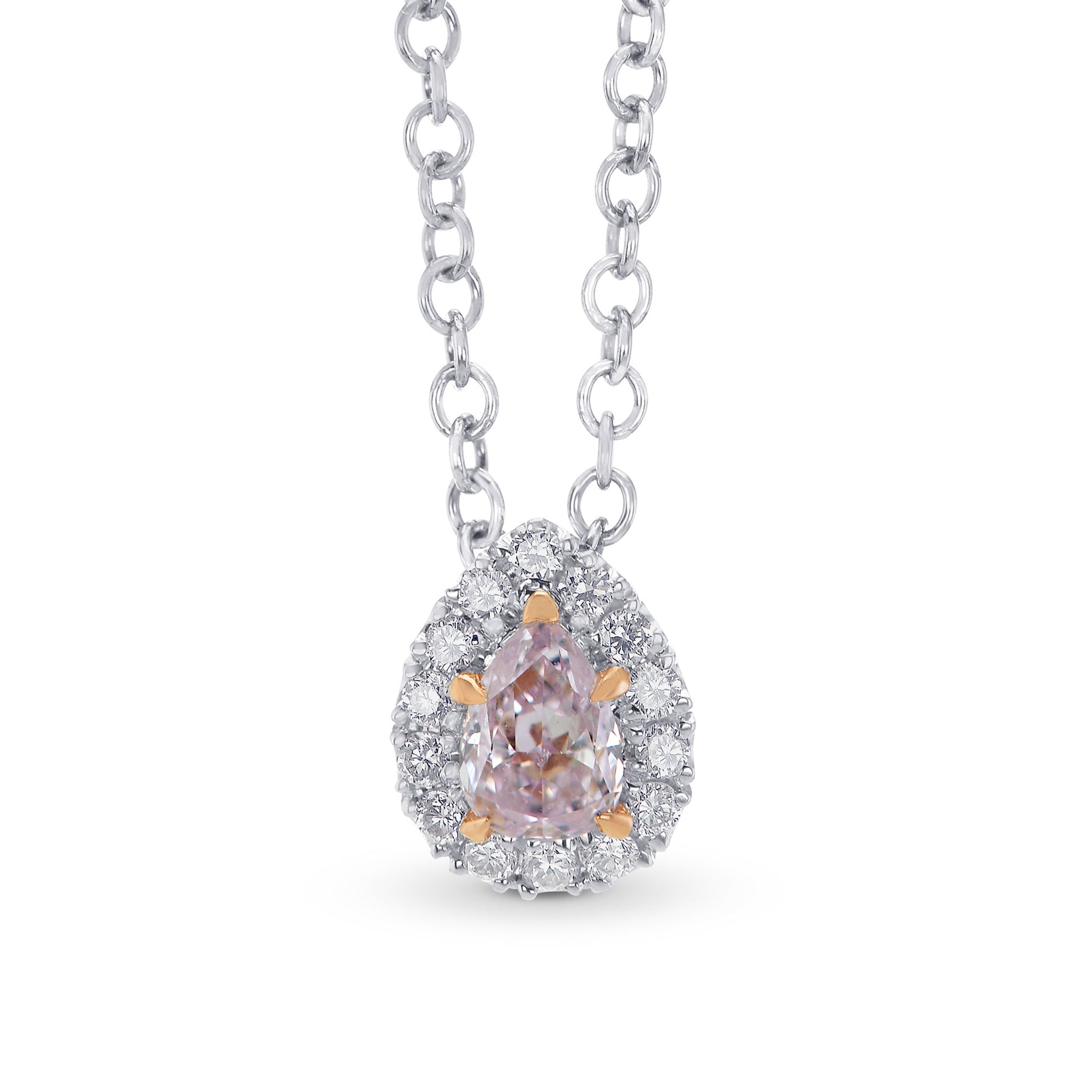 Fancy Light Purplish Pink Pear Diamond Halo Pendant