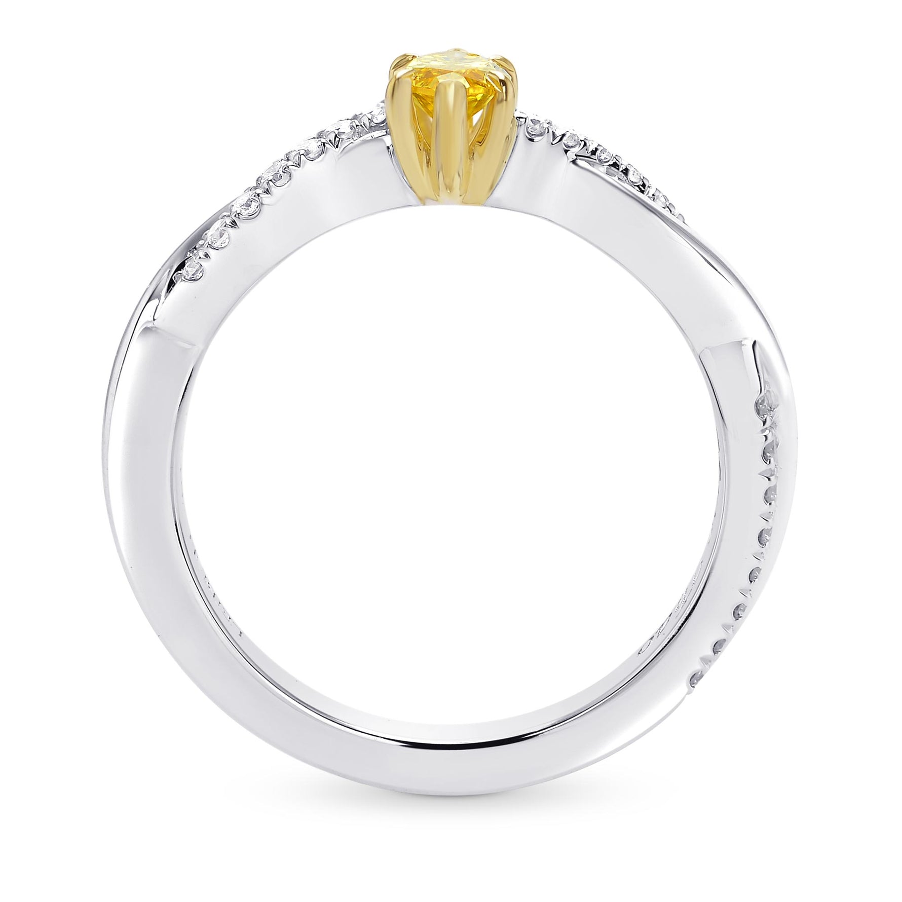 Fancy Vivid Orangy Yellow Marquise Diamond, Side Stone Ring
