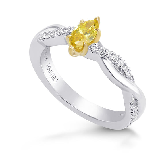 Fancy Vivid Orangy Yellow Marquise Diamond, Side Stone Ring