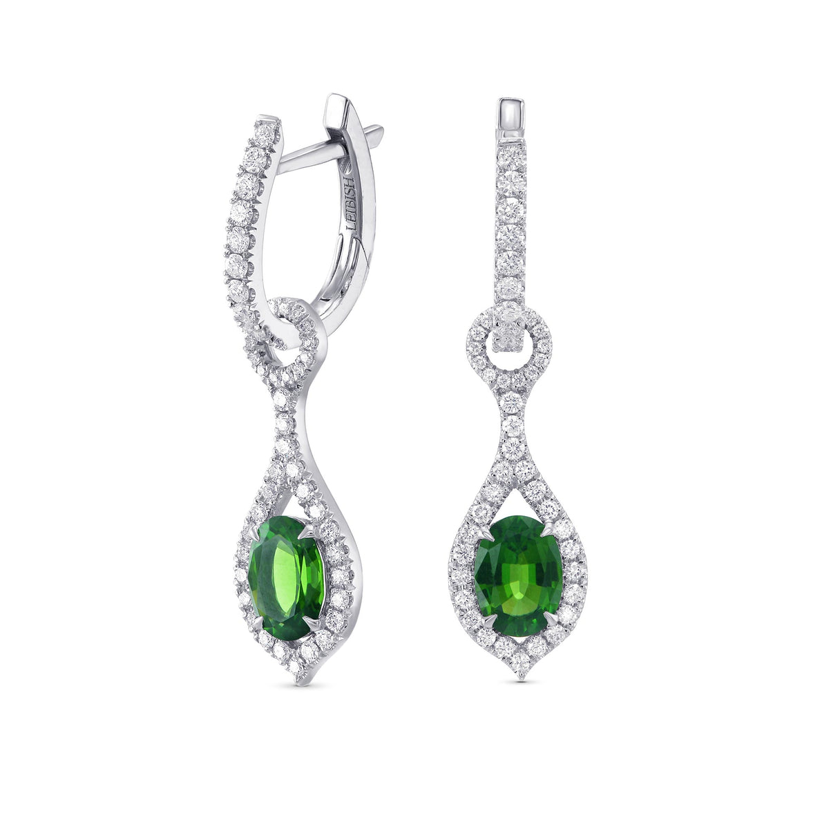   Mood Design Gemstones and Diamond Halo Drop Earrings