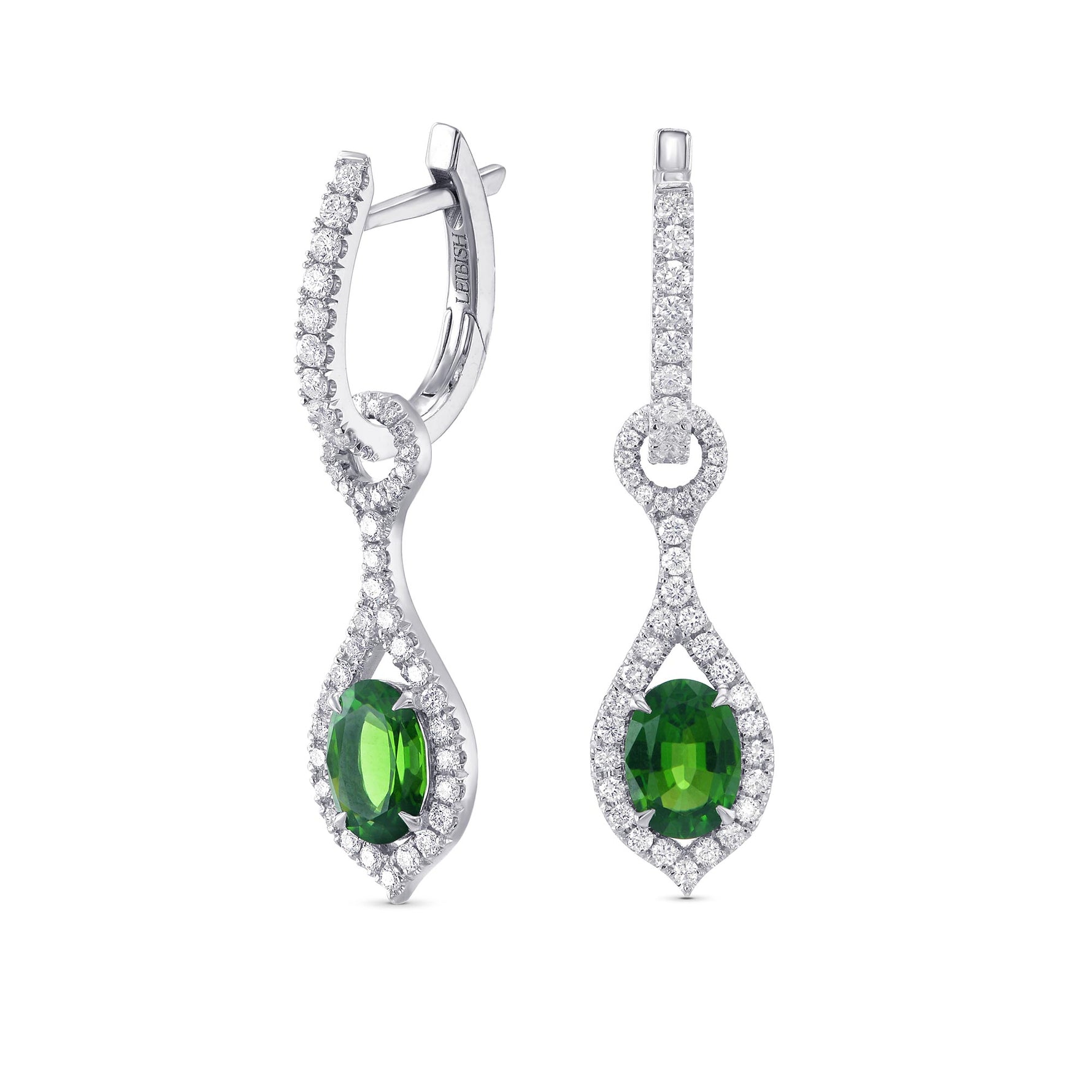   Mood Design Gemstones and Diamond Halo Drop Earrings