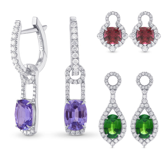  Mood Design Gemstones and Diamond Halo Drop Earrings