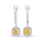 Yellow Diamond Cushion Drop Halo Earrings