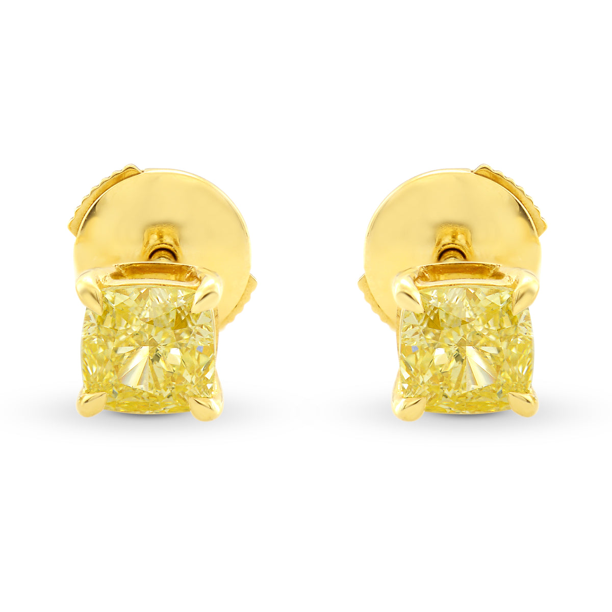 Fancy Intense Yellow Cushion Stud Diamond Earrings