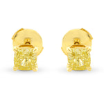 Fancy Intense Yellow Cushion Stud Diamond Earrings