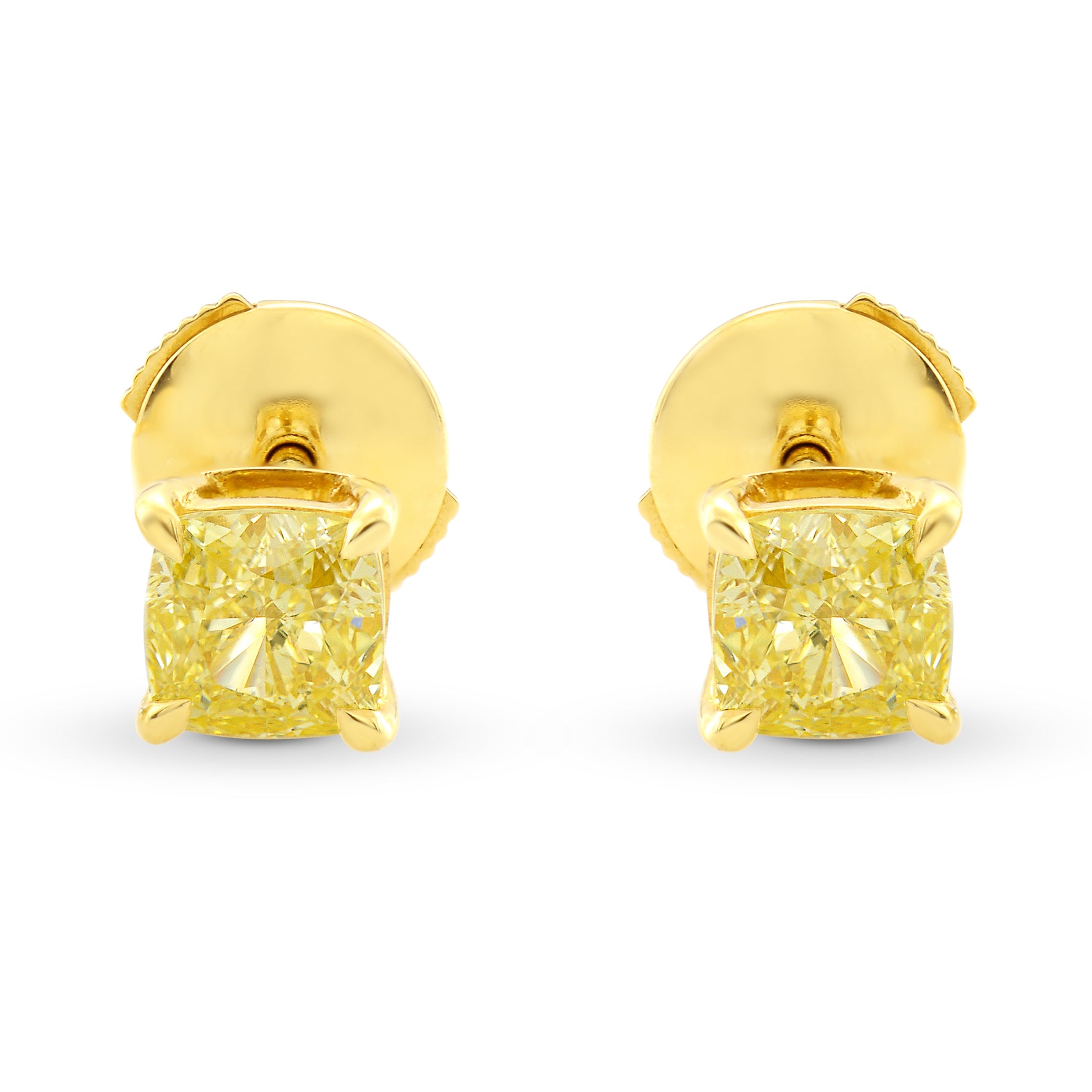 Fancy Intense Yellow Cushion Stud Diamond Earrings
