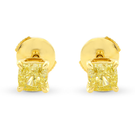 Fancy Intense Yellow Cushion Stud Diamond Earrings