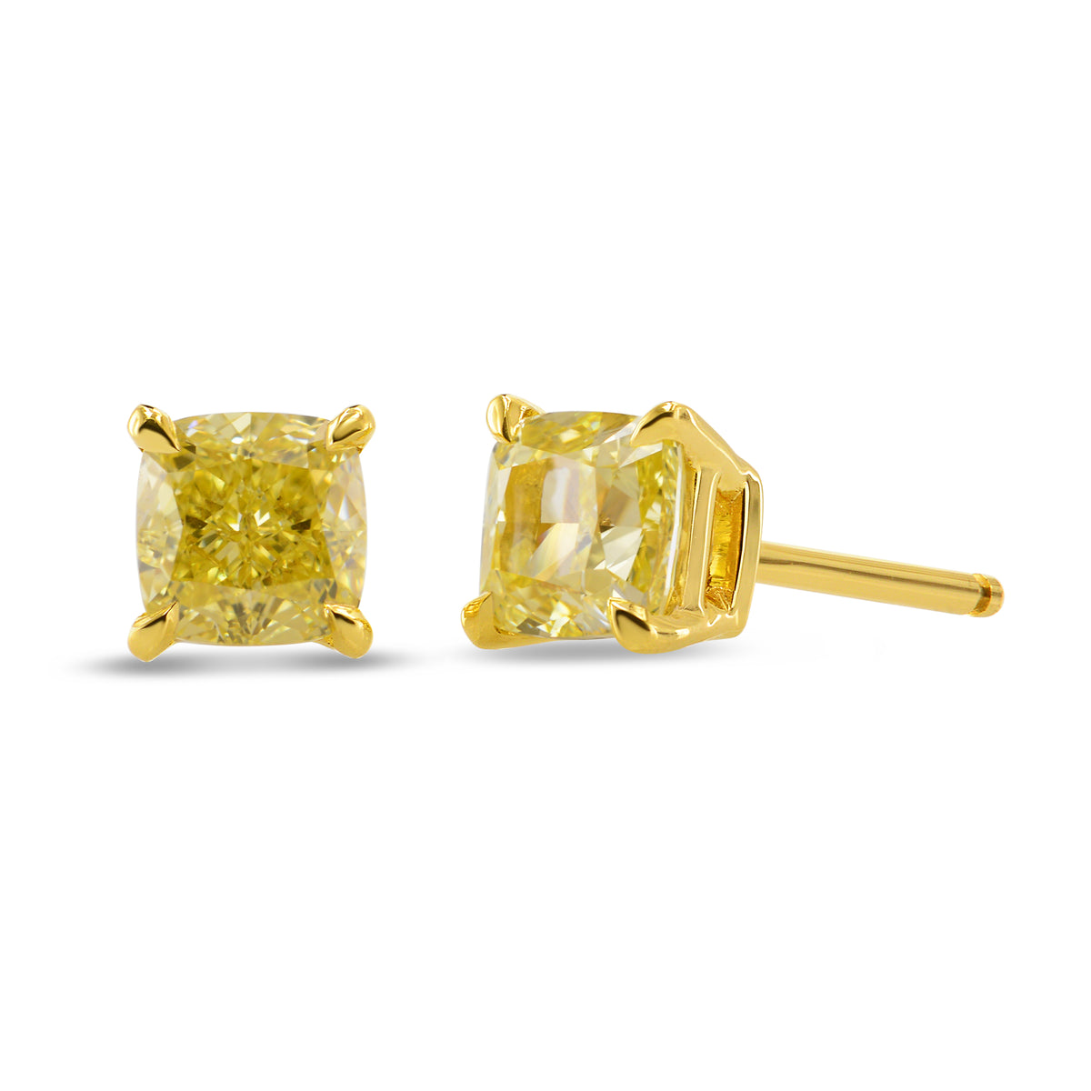 Fancy Intense Yellow Cushion Stud Diamond Earrings