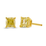 Fancy Intense Yellow Cushion Stud Diamond Earrings