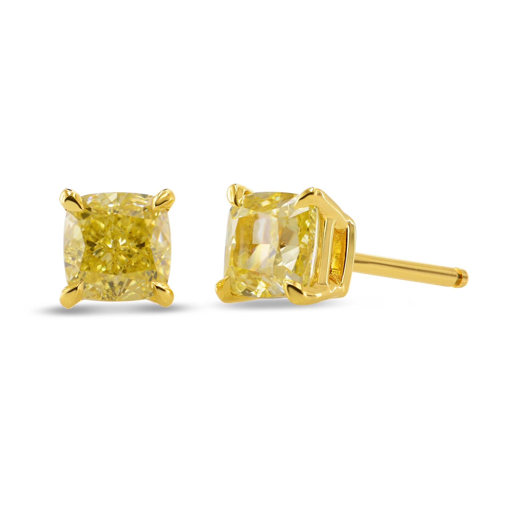 Fancy Intense Yellow Cushion Stud Diamond Earrings