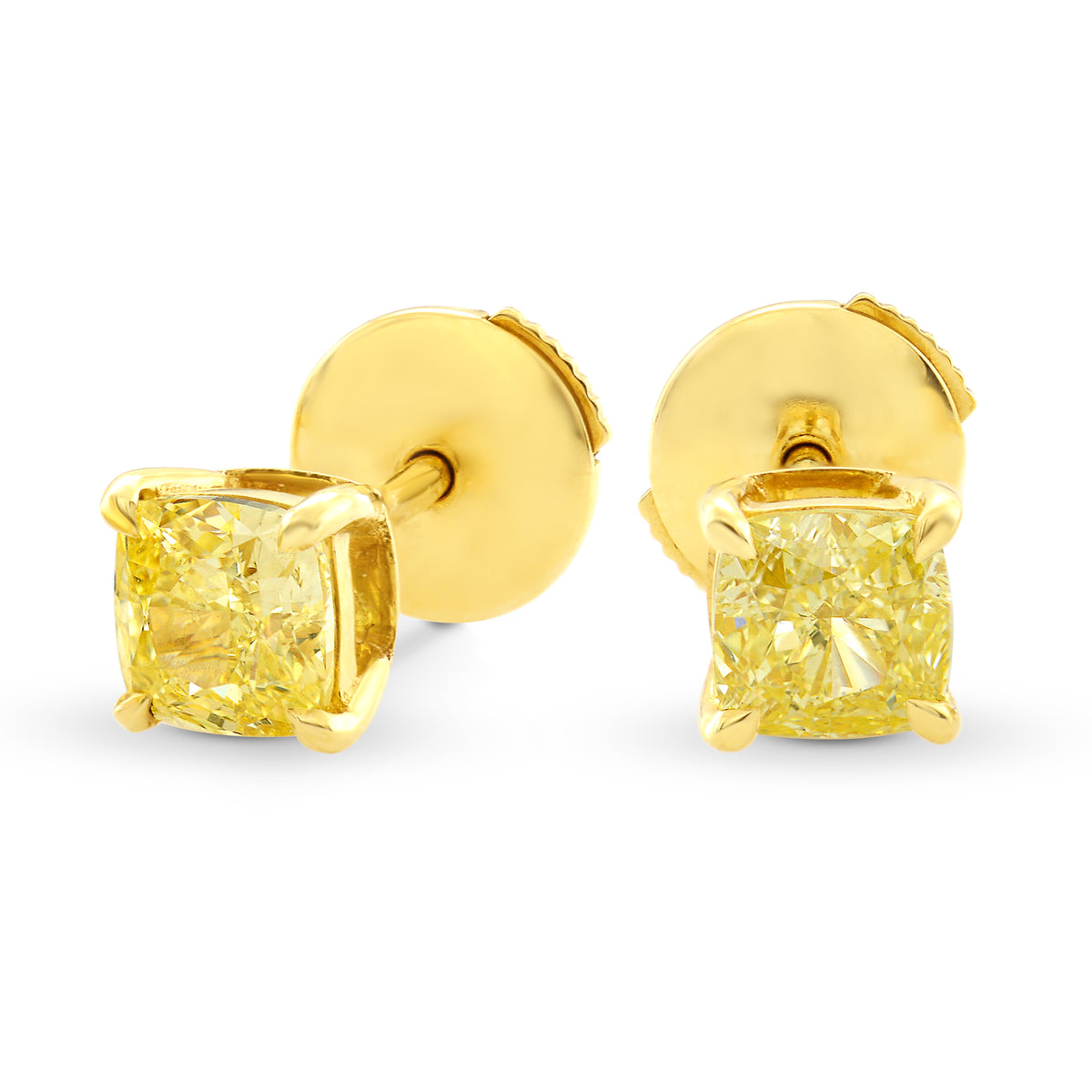 Fancy Intense Yellow Cushion Stud Diamond Earrings