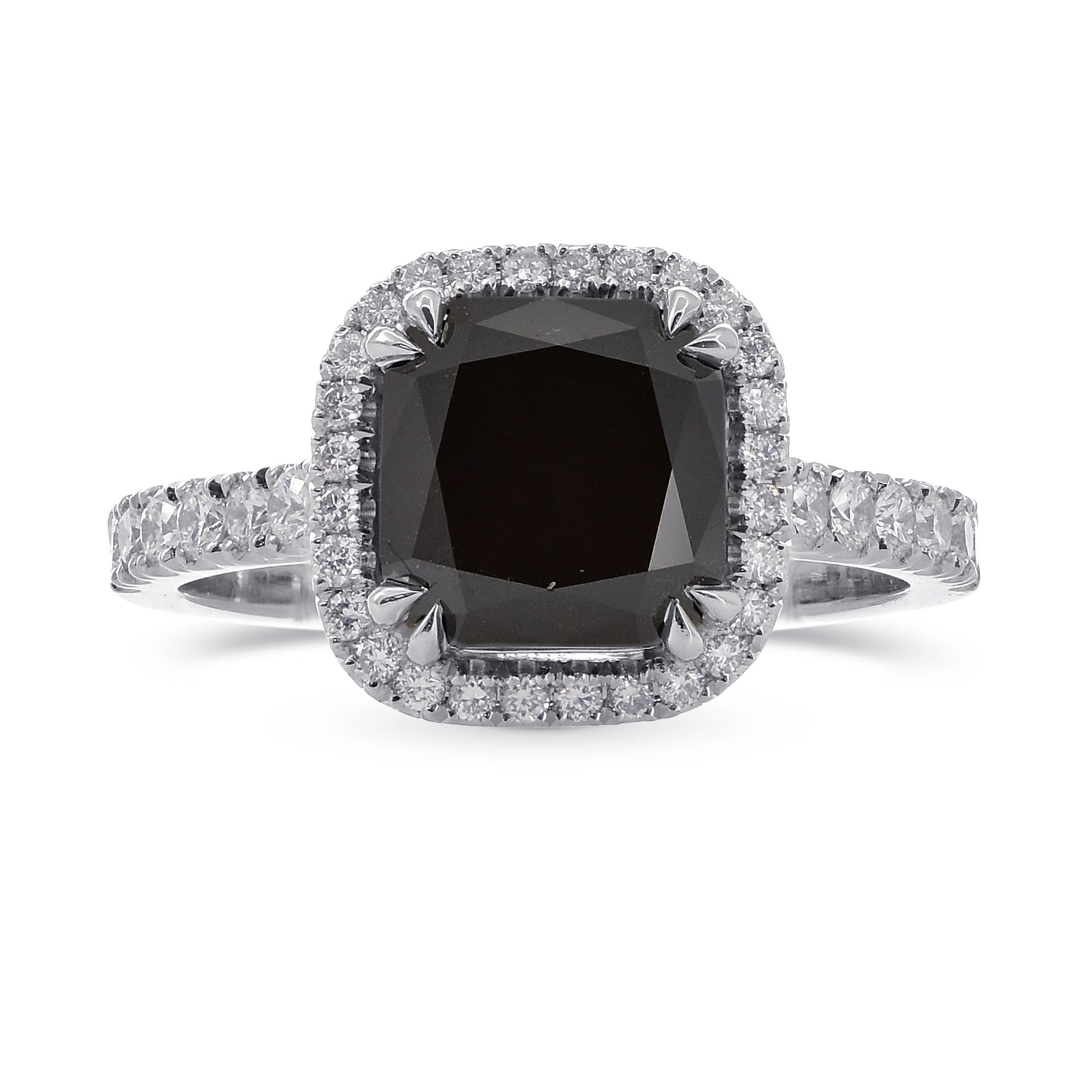 Fancy Black Cushion Diamond Halo Ring 