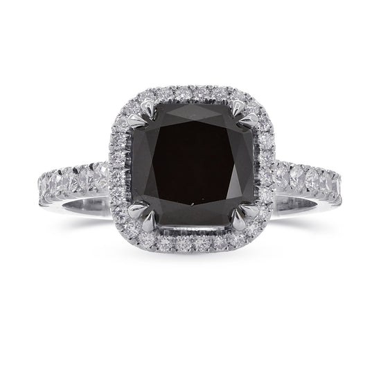 Fancy Black Cushion Diamond Halo Ring 