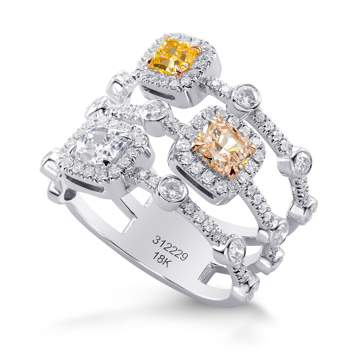 Extraordinary  MIx Color Three Stone  Diamond Ring