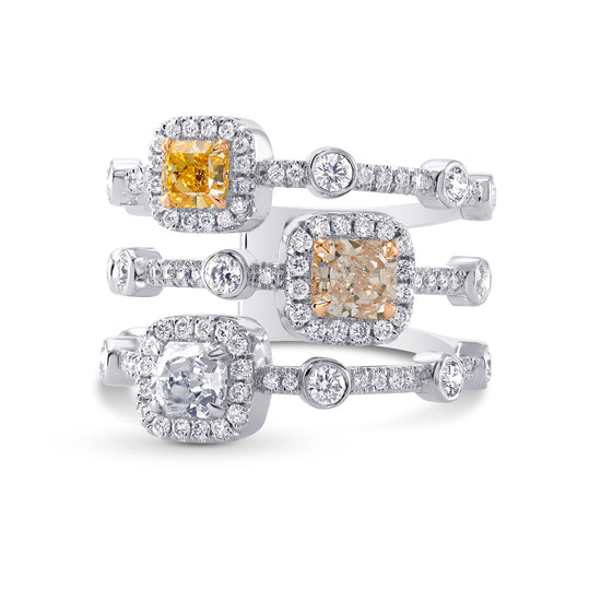 Extraordinary  MIx Color Three Stone  Diamond Ring