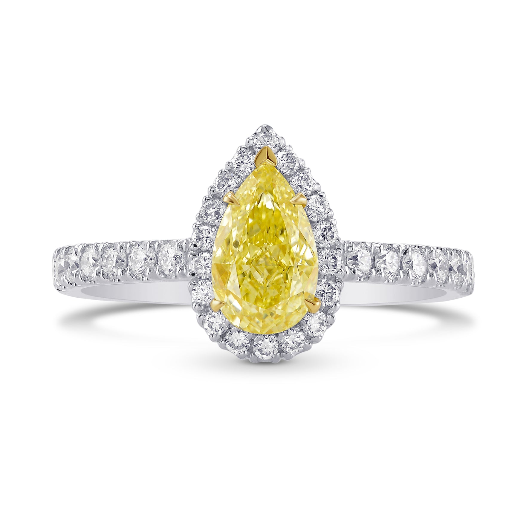 Pear Shape Fancy Yellow and Diamond Halo Ring