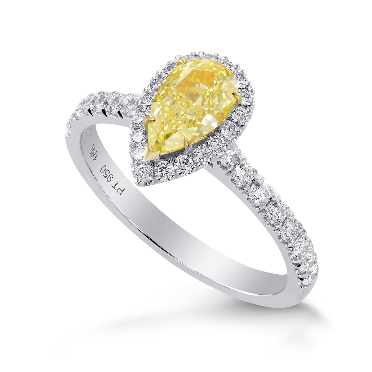 Pear Shape Fancy Yellow and Diamond Halo Ring
