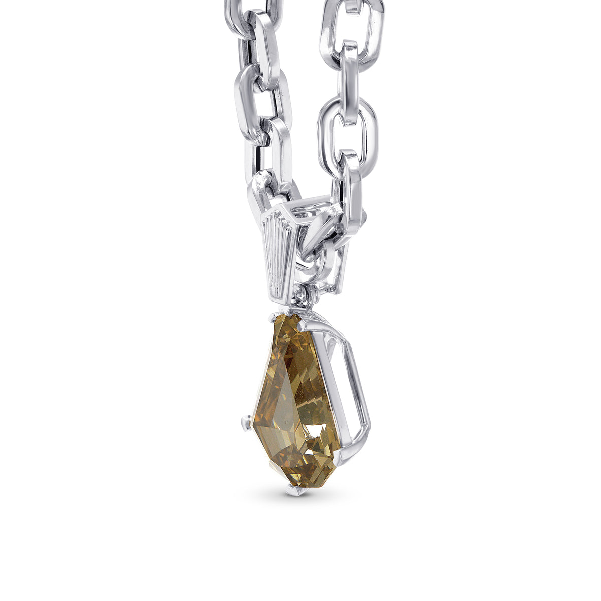 Fancy Deep Brown Yellow Shield Diamond Solitaire Necklace